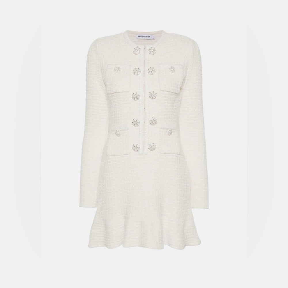 Self-Portrait Cream Long Sleeve Dress